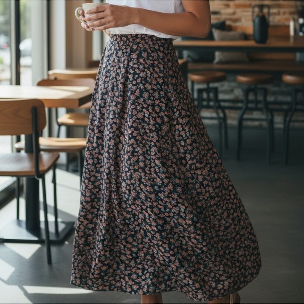 Silk Floral Maxi Skirt Romantic Cottagecore Fairycore Boho Flowing Long Skirt